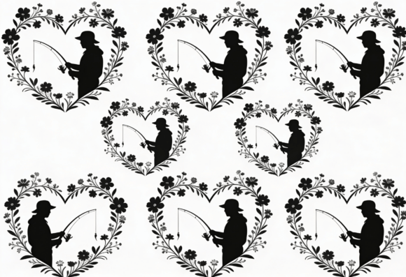 Download Fisherman Heart Silhouette Floral Design - Silhouette floral design Collection
